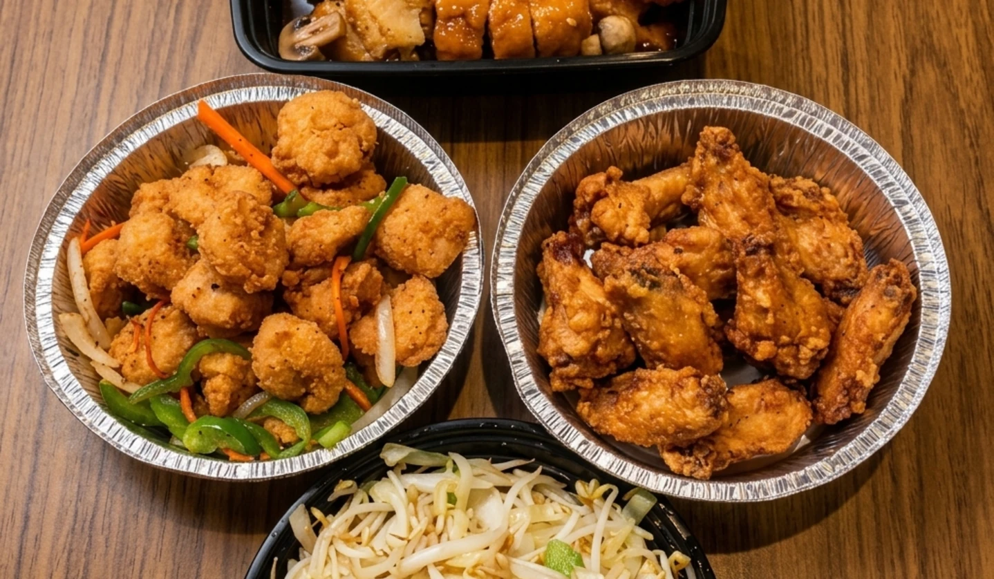 A spread of dishes from the New China Kitchen menu, Chinese restaurant in St. Vital, Winnipeg