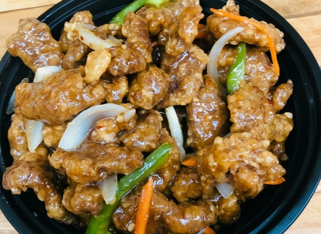 Ginger beef, crispy beef strips wok-tossed in ginger sauce at New China Kitchen, St. Vital, Winnipeg